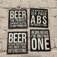 Black distressed coasters with funny sayings involving Beer. Set of 4.