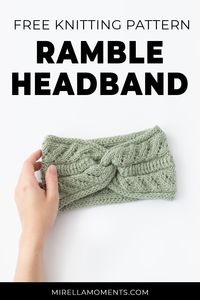 Free knitting pattern for the Ramble Headband. The design features cables and lace on a reverse stockinette background. The pattern is an 8-row repeat. The headband is knitted flat and the shorter edges are sewn together forming a twist and hiding the seam. The i-cord edges give the headband a finished look and prevent the side edges from curling.