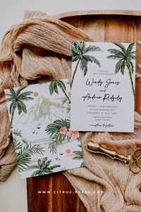 Tropical Palm Tree Wedding Invitation Destination Wedding | Etsy