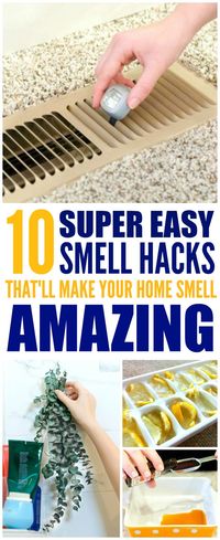 These 10 easy ways to make your home smell good and fresh are THE BEST! I'm so glad I found these GREAT tips! Now I have a great way to make my home smell great with these smell hacks! Definitely pinning!