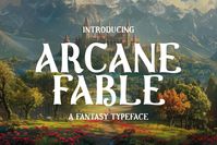 Introducing Arcane Fable, a fantasy-inspired typeface perfect for stories and books. This enchanting typeface captures the mystique and wonder of magical realms, bringing your tales to life with a touch of whimsy and grandeur. Arcane Fable is designed to evoke the spirit of classic fantasy literature, with intricate letterforms that echo the elegance of ancient manuscripts and the charm of storybook illustrations. Each character is imbued with a sense of magic, featuring ornate swirls and delica