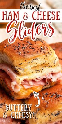 Make the ultimate game day appetizer with these Baked Ham and Cheese Sliders. These delicious bites are stacked on Hawaiian rolls with a Dijon mustard and mayo spread, and baked to perfection in a buttery poppyseed sauce. Perfect for any casual party, these sliders are a must-try among easy appetizer recipes.