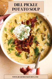 This outrageously good Bacon and Pickle Soup is lightly creamy from a potato base, packed with garlic and fresh dill for ultimate flavor. Dill pickles give this soup the best flavor; briny, salty, and full of freshness! The smoky, crumbled bacon on top is the perfect finish. Quick to make and gluten-free, ready in just 25 minutes once you have your vegetables chopped.