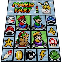 "MARIO KART Corner to corner - C2C Pixel crochet FULL ENGLISH VERSION  The very funny Mario Kart game inspired me to create this wonderful blanket. The 16 pictures are worked individually and then crocheted together with single stitches in black. Mario Kart is a digital chart that can be used for various crochet techniques, such as Corner to Corner = C2C, Mini C2C, SC, HDC, DC, Tunisian Crochet, Bobble Stitch. Alternatively, this product can also be used for cross-stitch, knitting, Hamma beads,