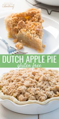 Gluten free Dutch apple pie, made with a simple pie crust on the bottom, filled with 2 pounds of apples and topped with a warm crumble topping. #apple #fall #glutenfree #pie #gf