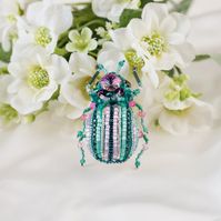 Bug Brooch Pink Mint Embroidered Beaded Beetle Jewelry - Etsy