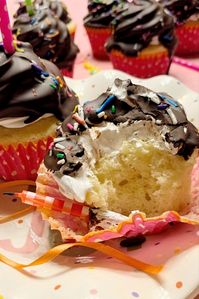 These Birthday Party Cupcakes feature soft & fluffy vanilla cupcakes topped with homemade Swiss meringue and dipped in a chocolate shell. You can decorate them with your favorite sprinkles for the perfect birthday party cupcakes.