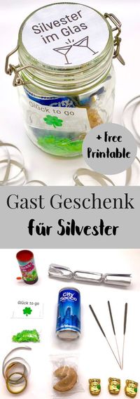 DIY Ideen für Silvester. So macht Ihr Euch das ideale Gast Geschenk oder Mitbringsel ganz einfach und schnell selber. Diese Geschenkidee im Glas kommt bestimmt auf der Neujahrs Party super an. Das DIY Geschenk im Glas könnt Ihr Euch ganz nach Lust und Laune zusammen stellen.