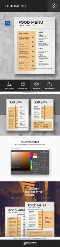 Minimal #Food #Menu Template - Food Menus Print Templates Download here:  https://graphicriver.net/item/minimal-food-menu-template/20014433?ref=alena994