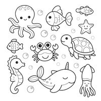 Desenho de animais marinhos polvo peixe ... | Premium Vector #Freepik #vector #animais-marinhos #cavalo-marinho #animais-mar #peixe