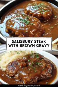 Salisbury Steak with Brown Gravy is a comforting and hearty lunch! Juicy beef patties smothered in rich, savory gravy make for a satisfying meal.