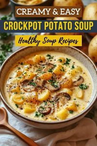 Cozy up with this Creamy and Easy Crockpot Potato Soup! This bowl of crockpot goodness combines tender potatoes and savory shiitake mushrooms in a creamy, comforting blend that's perfect for fall and winter. Ideal for those looking for healthy soup recipes, this dish can easily be made vegan or vegetarian. Whether you’re after the best ever potato soup recipe or a simple soup and stew option, this hearty dish is a must-try!