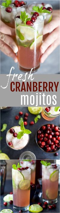 Holiday Cranberry Mojito Recipe made with fresh mint, cranberry and lime juice, agave nectar and rum. An easy party cocktail all made in one pitcher! It's sure to be a hit at your next holiday party!