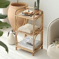 Rustic Rattan Standard Bookshelf with 3-Tier Wooden Shelf-Homary