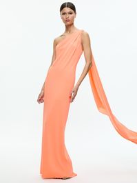 Anja One Shoulder Draped Maxi Dress In Coral | Alice + Olivia