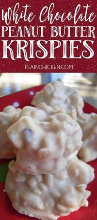 White Chocolate Peanut Butter Krispies - only 5 ingredients! Great holiday and party treat! Everyone always asks for the recipe!