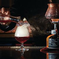 THE REVENANT* // >2 dashes Fee Brothers Aztec Chocolate Bitters* >2 dashes Fee Brothers Cardamom Bitters* ~1 oz Blanton’s Bourbon ~1 oz Pierre Ferrand Dry Curaçao ~1 oz Cocchi Barolo Chinato >>SMOKE** a glass with the Bitters