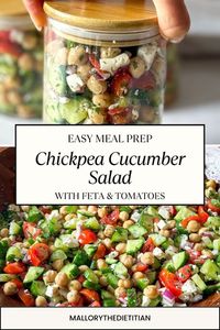 This Greek-inspired Chickpea Cucumber Salad is a great meal prep recipe for a weekday lunch - full flavor, nutrition-rich, and ready in 10 minutes! 🙌🏻Protein-packed chickpeas are combined with crisp cucumbers, juicy tomatoes, fresh herbs, and feta cheese. All tossed in a lemon vinaigrette made with favorite pantry staples. If you want to make this healthy chickpea salad recipe, click for the full recipe! Follow for more dietitian recipes including easy lunch ideas. Vegetarian, gluten-free.