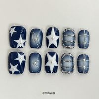 Navy blue star🌟 #nail #nailart #pressonnails #navybluenails #nailfashion #pressons #cutenails #shortnails #bluenails #starnails #naildesign #coolnails #naillove