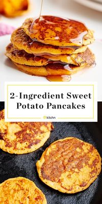 These 2-Ingredient Sweet Potato Pancakes couldn't be easier! The trick is to toss the sweet potato and egg into your blender and then cook on a hot pan. Brunch or breakfast is ready in minutes.