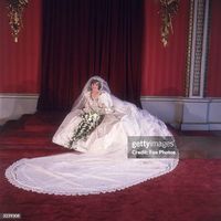 29th July 1981: Formal portrait of Lady Diana Spencer (1961 - 1997) in her wedding dress designed by David and Elizabeth Emanuel.