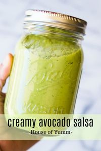 I'm in Heaven!! This creamy avocado salsa only takes 5 minutes to make!!  The perfect green sauce for tacos, nachos, burritos, salads, or just for dipping chips into!