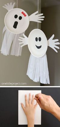 These paper plate ghosts are such a fun and easy handprint craft! This is such a great Halloween craft for younger kids, toddlers, and preschoolers and a fun fall activity for kids of all ages.