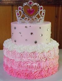 Ballerina dancer birthday cake - ombre pink with jewels and crown. Perfect also for a princess party