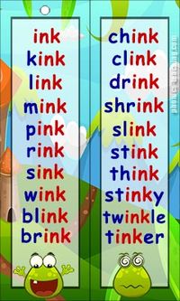 ink words - Free Printable Phonics Word List - Ideal for phonics practice or phonics revision.