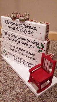 Own this beautiful handmade Christmas in Heaven poem table top display. Use it as decor or your centerpiece on your Holiday dinner table. it is all More