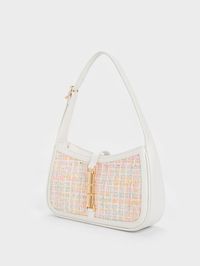 White Cesia Metallic Accent Tweed Shoulder Bag - CHARLES & KEITH US