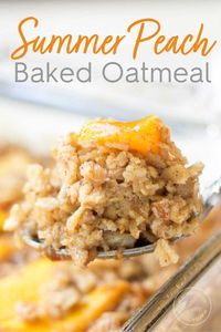 Put breakfast on autopilot with this easy summer peach baked oatmeal recipe. It's packed with fresh peaches for sweetness and heart-healthy pecans for crunch! #mealprep #breakfastrecipes #peaches