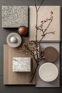 Interior design material moodboard for contemporary style