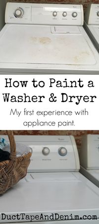 How to paint a washer and dryer. My first experience with appliance paint. Washing machine makeover! DuctTapeAndDenim.com #howtopaintwashingmachine #appliancepaint #paintingappliances #howtopaintappliances #laundryroom #laundryroommakeover #budgetroommakeover