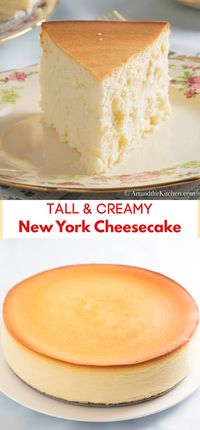 Tall and Creamy New York Cheesecake is my all-time favourite dessert. So smooth and creamy. Plain, simple, crustless cheesecake. If you prefer you can easily add a crust. The best cheesecake I've ever made!