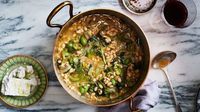 Navy Bean and Escarole Stew with Feta and Olives Recipe | Bon Appetit