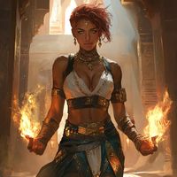 Created in MidJourney - Female Fire Genasi Divine Sorcerer