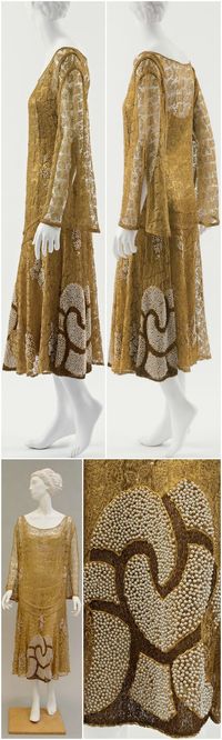 Evening dress, by Paul Poiret, c. 1925, at the Metropolitan Museum of Art. Metallic, simulated pearls. CLICK THROUGH FOR BIGGER IMAGES.