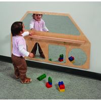 Toddlers will delight in the image of themselves in the safe, shatterproof acrylic mirrors as they explore the physical activity of pulling themselves up on two legs. Mounts to wall or solid surface [mounting hardware not included]. Constructed in beautiful, durable birch plywood in safe, non-toxic natural UV finish that won't yellow and withstands rigorous use. Ships mostly assembled Made in USA GreenGuard™ Gold certified Lifetime Warranty Dimensions: 47.25"W x 3.50"D x 29.50"H Weight: 31 lbs.