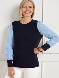 Woven Sleeve Crewneck Pullover | Talbots