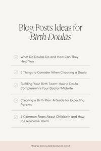 Struggling to attract more birth clients? Kickstart your doula website's blog with these powerful post ideas! Cover essential topics from creating effective birth plans to addressing common childbirth fears. Establish your expertise and form meaningful connections with expecting parents. Craving more insights? Follow us for more helpful tips @douladesignco on Instagram! #doula #doulabusiness #doulawebsite #birthdoulawebsite #websitetemplates #doulamarketingideas