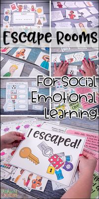 Escape room activities to focus on social emotional learning. Skills targeted include coping strategies, executive functioning, conflict resolution, managing emotions, positive thinking, and more! You prep the materials and set up the room. Then, kids solve activities around the room to "escape". Great for interactive learning!