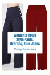 Shop 1940s pants, trousers, denim jeans, dungarees and overalls. Compare 40s brands.