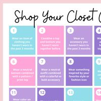 Join the 30-day shop your closet challenge. The purpose of the 30-Day Shop Your Closet challenge is to help you buy less clothes, reduce waste, save you time and money, and help you get better use out of your wardrobe. This is a great way to create new outfit combinations without spending any money. Learn how to love your clothes and discover your own personal style. Includes a free printable to help you track your progress.