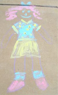 Sidewalk Paint on Body Outlines (draw body outline with regular chalk, have the child paint it with sidewalk paint - DIY recipe included)