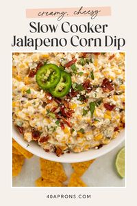 Cream cheese, fire-roasted corn, fresh jalapeños, bacon, and melty shredded cheese - corn dip just doesn’t get better than this. Made in the Crockpot or slow cooker for the ultimate hands-off appetizer.