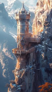 High medieval tower in mountains.  #medieval #tower #castle #fantasy #beautiful #imagination #illustration