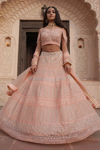 Buy Soniya G Pink Organza Mirror Embellished Lehenga Set Online | Aza Fashions