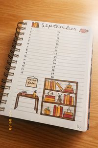 September Bullet Journal Idea  #bulletjournal #bujo #newmonth #gratitudelog #bulletjournaling #journal #notebook #bulletjournalideas #bujoideas #bujotheme #blackpen #drawing #diyjournal #tracker #gratitudelog #aesthetic #notebookideas #bulletjournalinspiration #bulletjournaldoodles #september #2024 #notebooktherapy #doodleart #doodling #bookshelf #bookshelfdrawing #pumpkins #coffee #happyfall #fallbulletjournal #candledrawing #orange #brown #red