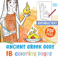 🌻 Easy ANCIENT GREEK-ROMAN GODS printable coloring pages for preschool and kindergarten kids, with simple hand drawn black & white outlines of Greek Mythology characters. 18 instant download pdf files perfect for ancient Greece themed parties, with editable text labels so you can translate to other languages!  #coloringpages #ancientgreece #editablepdf #greekmythology #pantheon #olympiangods #coloringactivity